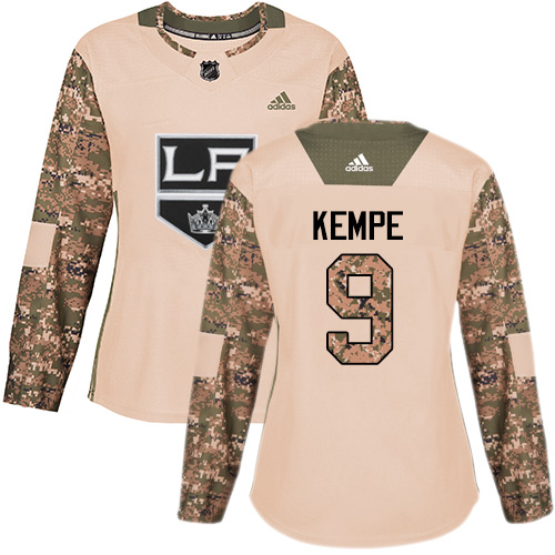 Adidas Kings #9 Adrian Kempe Camo Authentic Veterans Day Women's Stitched NHL Jersey